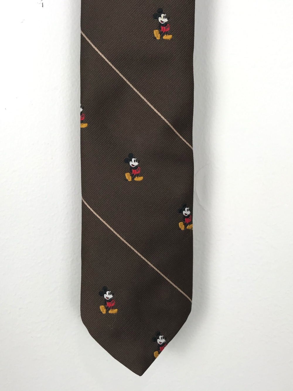 * Vintage Disney Mickey Mouse Cervantes Tie Brown Striped Made USA